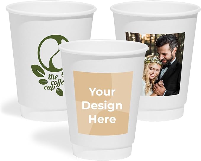 Custom Disposable Paper Coffee Cups, 12oz, Pack of 200, Add Your Logo or Text, Double Walled, Leakproof for Hot and Cold Drinks, Perfect for Christmas Parties or other Festive Events