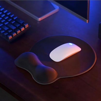 EooCoo Mouse Pad with Contoured Wrist Support to Stabilize Wrist and Relieve Pain, Large Ergonomic Mousepad with Gel Filling, Non Slip PU Base Smooth Lycra Surface for Office, Home