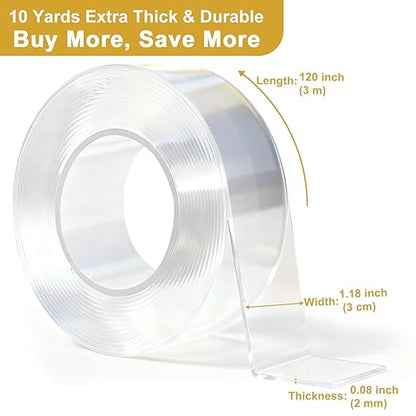 WINNOW 3 Pack Double Sided Tape for Walls - Strong Adhesion, Washable and Removable, No Residue Invisible Mounting Tape for Walls, Household Support Combination Set(1.18 inches x 30 feet)