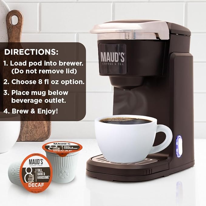 Maud's Decaf Dark Roast Coffee Pods, 50ct, Decaffeinated Coffee in Recyclable Single Serve Pods – 100% Arabica Coffee, Compatible with Keurig K Cups Maker