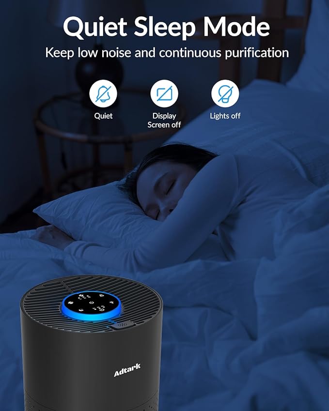 Air Purifiers for Home Bedroom, ADTARK Air Cleaner with H14 True HEPA 3-in-1 Filter, Sleep Mode & Aroma Function, 3 Light Modes, Room Air Purifier with 3 Timer for Office, Dorm, Hotel (Black)