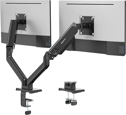 Mount-It! Full Motion Dual Monitor Mount with Spring Arms, 17" to 32", Full Motion Monitor Arm with Tilt, Rotation, Swivel, Height Adjustment, Clamp or Grommet, Fits VESA 75x75 and 100x100 - Black