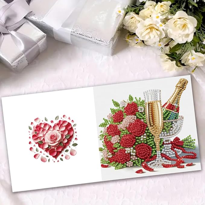 6pcs DIY Valentine Flower Coffee Diamond Art Painting Greeting Cards Kit, Rhinestone Art Holiday Birthday Card Set with Envelopes, DIY Festival Craft for Girlfriend, Christmas Valentine Gift Making Supplies