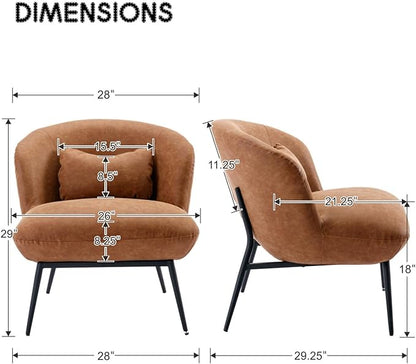 DUOMAY Modern Accent Chair, PU Upholstered Leisure Chair Single Sofa Chair Lounge Chair with Lumbar Pillow Metal Legs Slipper Chair for Living Room Bedroom Office, Brown