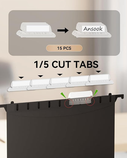 Ansook Extra Capacity Plastic Hanging File Folders,12 Pack Reinforced Letter Size Hanging Folder,Heavy Duty 1 Inch Expansion, Filing Cabinet Folders,for Bulk Files, Medical Charts,Black