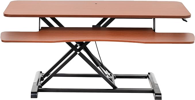 VIVO 42 inch Desk Converter, K Series, Height Adjustable Sit to Stand Riser, Dual Monitor and Laptop Workstation with Wide Keyboard Tray, Dark Walnut Top, Black Frame, DESK-V042KA