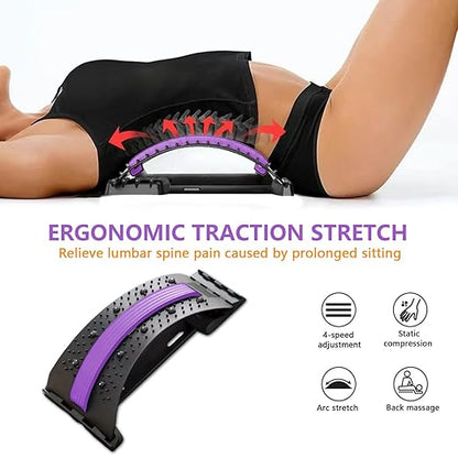 Lumbar Support Board & Back Stretcher - 4-Level Adjustable Cracker for Lower Back Pain Relief, Home Office Use (Purple)