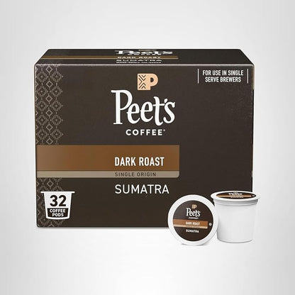 Peet's Coffee, Dark Roast Single Serve Coffee Pods - Single Origin Sumatra 32 Count (1 Box of 32 Pods)