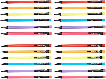Amazon Basics Mechanical Pencils 0.7mm For Writing, Drawing, Bulk Office and School Supplies, Multicolor, 24-Pack