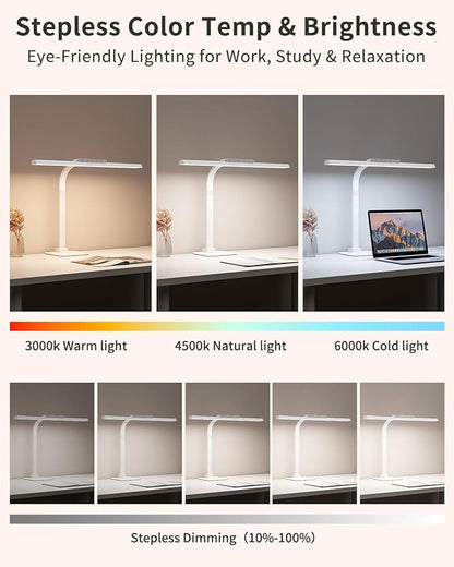 LED Desk Lamp with Base, 24W Brightness Touch Control Desk Light for Home Office, Eye-Caring Tall Adjustable Architect Lights for Reading, Drawing, Crafts, Gaming, Workbench, Study