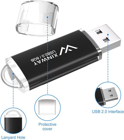 8GB USB 2.0 Flash Drive Thumb Drives Memory Stick Jump Drive Zip Drive, 5 Pack Mixed Colors: Black Blue Green Gold Purple
