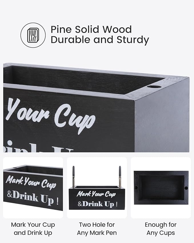 Wooden Cup Holder with Marker Slot, Disposable Cup Dispenser with Marker for Party, Family Gathering & Holiday Events