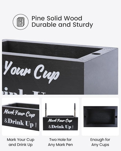 Wooden Cup Holder with Marker Slot, Disposable Cup Dispenser with Marker for Party, Family Gathering & Holiday Events