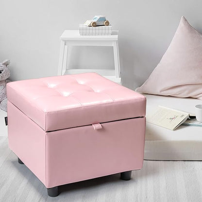 H&B Luxuries Tufted Leather Square Flip Top Storage Ottoman Cube Foot Rest