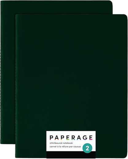PAPERAGE Soft Cover Blank Journal Notebook, 2 Pack, (Dark Green), 100 Pages, Large 7.5 inches x 9.5 inches, Ideal for Sketch Book, Note Taking & Travel Journal