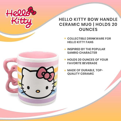Silver Buffalo Sanrio Hello Kitty Rainbow Dots 3D Sculpted Shaped Handle Ceramic Mug, 20 Ounces
