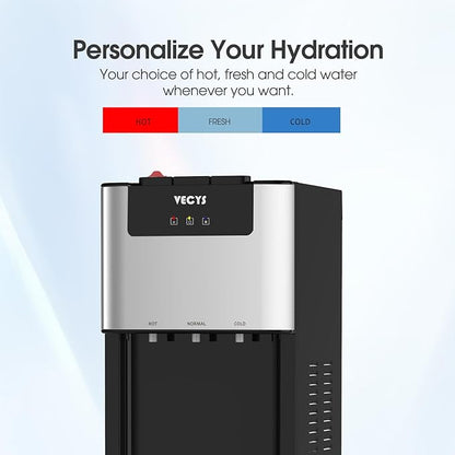 VECYS Bottom Loading 3 5 Gallon Self-Clean Water Dispenser, Hot Cold Room Temper Water Cooler with Child Safety Lock, 304 Stainless Steel Reservoirs and Water Intake Tube