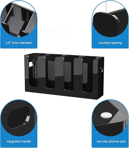 WINFFOR Disposable Cup Organizer Dispenser - 4 Compartments Black Acrylic Cup and Lid Holder with Handles Plastic Cup Dispenser Countertop Paper Cup Holder for Coffee Bar House Party Essentials