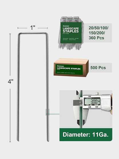 GROWNEER 4 Inch 50 Pack Landscape Staples Heavy Duty 11 Gauge Galvanized Steel Garden Stakes Staples Securing Pegs for Securing Weed Fabric Landscape Fabric Netting Ground Sheets and Fleece