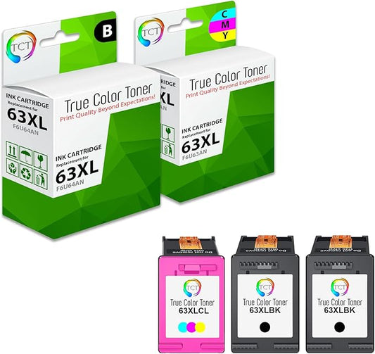 TCT 63XL Ink Cartridge 3 Pack - Compatible Replacement for HP 63XL F6U64AN F6U63AN High Yield Works with HP Deskjet 1110 2130 3630 Envy 4520 All-in-One 5540 Printers (Black Tri-Color)