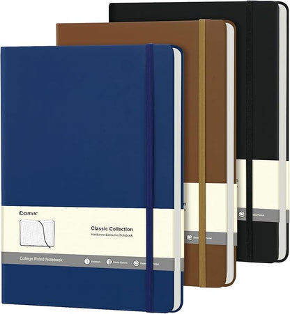 COMIX 3 Pack B5 Lined Journal Notebooks, 240 Pages, 8.5 x 11 Inches, Black, Hardcover Journaling Notebooks for Men & Women- Fits for Office, Business, School, Notes Taking & Writing