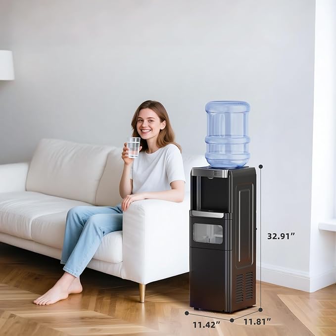 Antarctic Star 3-in-1 Hot and Cold Water Cooler Dispenser with Built-in Ice Maker, for 3 to 5 Gallon Bottle Water Dispenser，with Child Safety Lock，Black