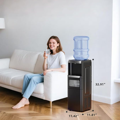 Antarctic Star 3-in-1 Hot and Cold Water Cooler Dispenser with Built-in Ice Maker, for 3 to 5 Gallon Bottle Water Dispenser，with Child Safety Lock，Black