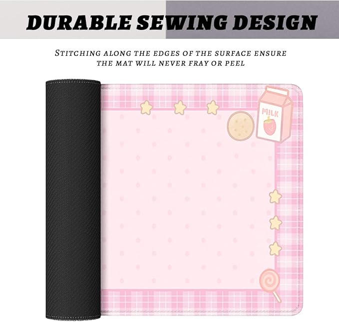 Cute Animals Gaming Mouse Pad Pink Kawaii Cartoon Rabbit Bear Extended Gaming Mouse Pad Mat with Stitched Edge Non-Slip Base Big Mousepad 31.5"x11.8"