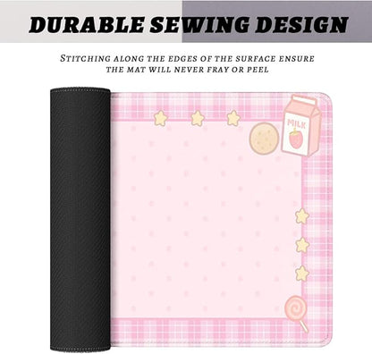 Cute Animals Gaming Mouse Pad Pink Kawaii Cartoon Rabbit Bear Extended Gaming Mouse Pad Mat with Stitched Edge Non-Slip Base Big Mousepad 31.5"x11.8"