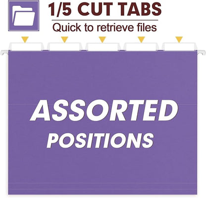 HERKKA Hanging File Folders, 30 Pack Reinforced Letter Size Hanging Folders, Designed for Bulky Files, Filing Cabinet, 1/5-Cut Adjustable Tabs (Purple)