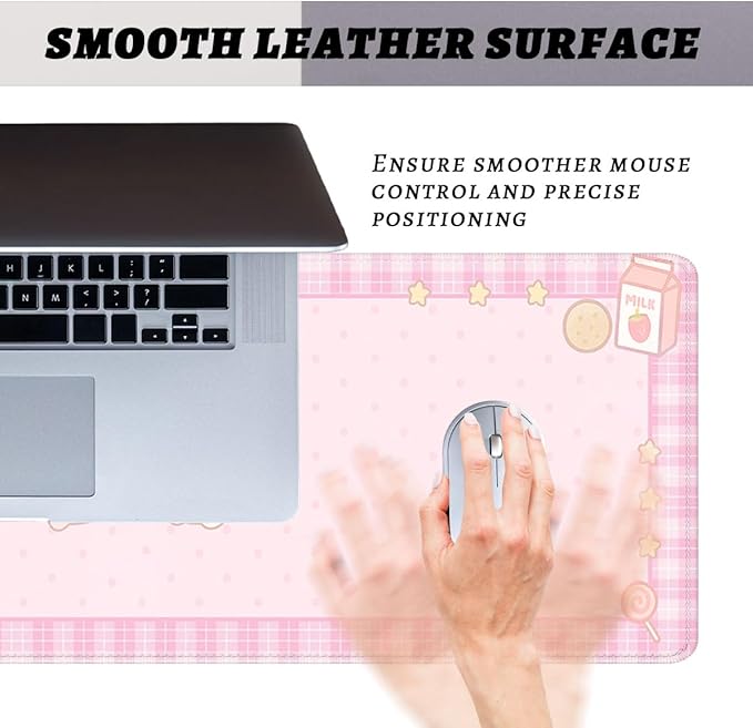 Cute Animals Gaming Mouse Pad Pink Kawaii Cartoon Rabbit Bear Extended Gaming Mouse Pad Mat with Stitched Edge Non-Slip Base Big Mousepad 31.5"x11.8"