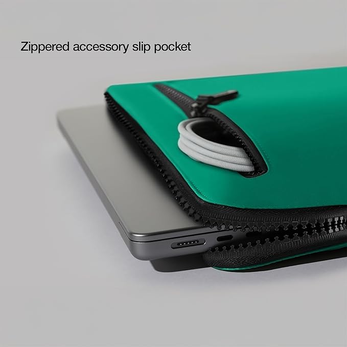 Incase Compact Laptop Sleeve with Flight Nylon - 16 Inch MacBook Pro and Laptop Case – Slim Computer Sleeve with Faux Fur Lining, Front Accessory Pocket with Zipper - Ocean Jade