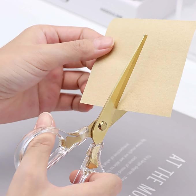 AxeWoodz 6" Gold Acrylic Scissors Small Craft Scissors Stainless Steel Blade with Clear Acrylic Handle Office Scissor