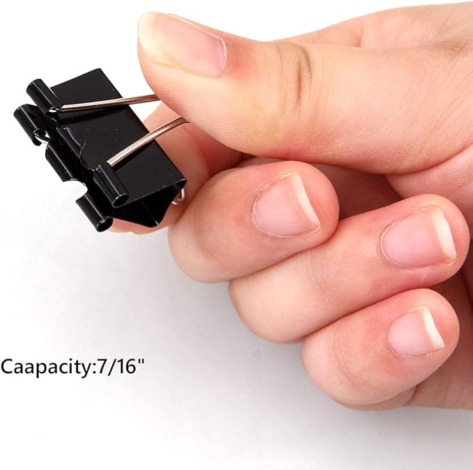 144 Pcs Binder Clips 1 Inch, Black Medium Paper Clamps for Office Supplies, Wide Metallic Binder Clips, Large Document Clamp, File Clips