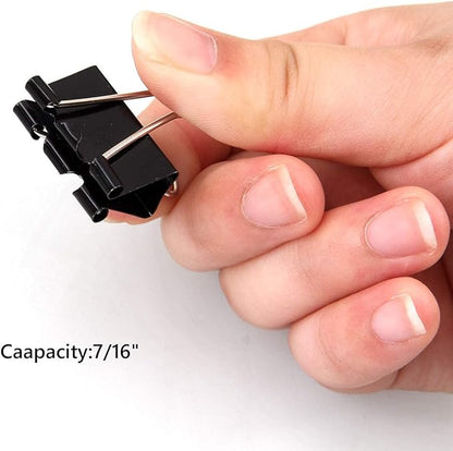 144 Pcs Binder Clips 1 Inch, Black Medium Paper Clamps for Office Supplies, Wide Metallic Binder Clips, Large Document Clamp, File Clips