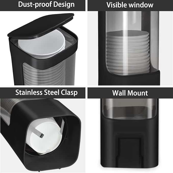 Cup Dispenser, Wall Mounted Water Cooler Cup Dispenser for 3oz-5oz Disposable Cups, Bathroom Cup Holder, Plastic Paper Cup Dispenser with Adhesive/Screw Mount for Office, Hospital, Bathroom