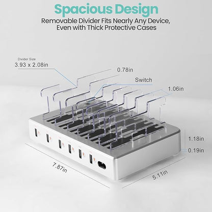 300W Fast Charging Station for Multiple Devices, 6 Port USB Charging Hub, Universal Desktop Charger Organizer Compatible with iPhone iPad Android Phones Tablets Kindle Home Office Travel