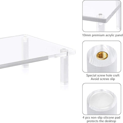 YestBuy 20x7.5 Acrylic Monitor Stand Riser, Clear Computer Stand for Laptop, iMac, Pc, Printer, Desktop Ergonomic,Desk Riser Work from Home Accessories Office Supplies Platform Save Space