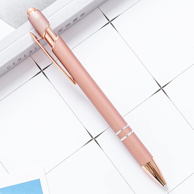 PASISIBICK 8 Pack Rose Gold Ballpoint Pen 2-in-1 Stylus Retractable Metal Stylus Pen for Touch Screens with Stylus tip, 1.0 mm Black Ink（8 PCS Rose Gold）