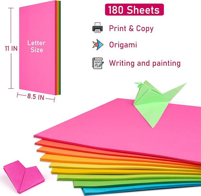Color Print&Copy Paper 8.5x11 Inches,180 Sheets 6 Colors Pastel A4 Printer Paper 20 lb/90GSM Colored Multipurpose Computer Pastel Paper for Office Printer School Cutting DIY Kids