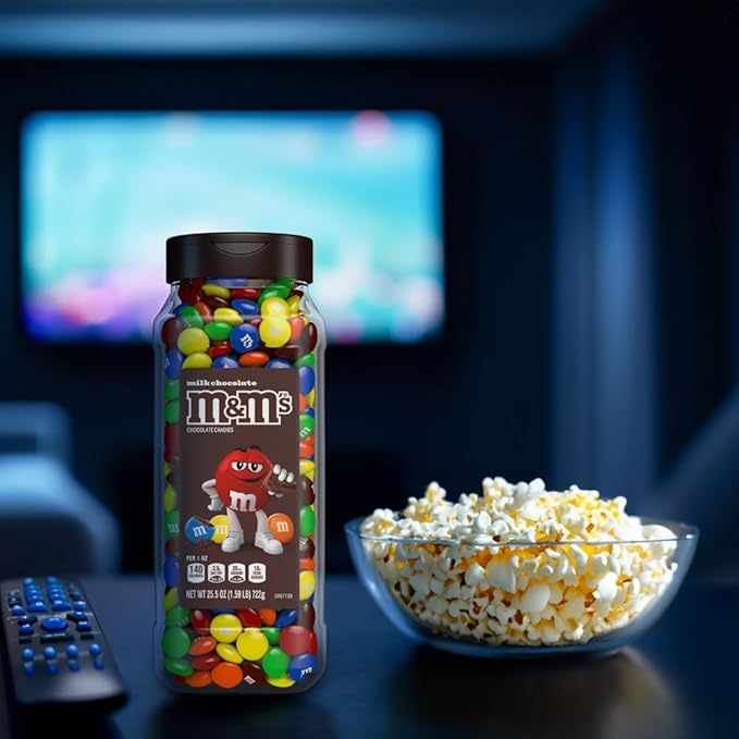 M&M's Milk Chocolate Bulk Candy in Resealable and Recyclable Jars, Party Size Assorted Chocolate Candies, Movie Night Snacks, Candy Buffet, 25.5 Oz Each (Pack of 2)