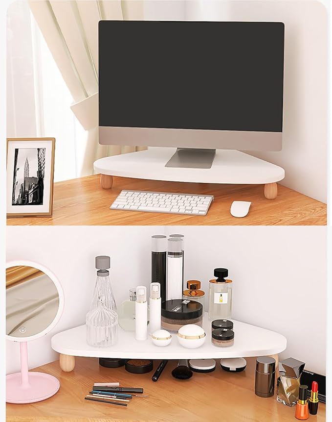 Corner Monitor Stand Desk Corner Computer Screen Stand for Cubicle, Ergonomic Triangle Monitor Organizer for Storage Keyboard ＆ Mouse, Desktop Laptop Stand(Color:Black Walnut)