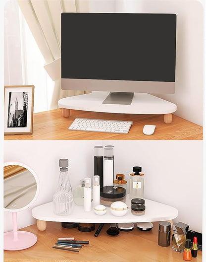 Corner Monitor Stand Desk Corner Computer Screen Stand for Cubicle, Ergonomic Triangle Monitor Organizer for Storage Keyboard ＆ Mouse, Desktop Laptop Stand(Color:Black Walnut)