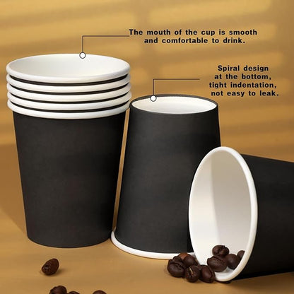 Paper Cups 8 oz 110 Pack, Disposable Paper Coffee Cups, Halloween Disposable Cups for Hot or Cold Beverage Drinking for Halloween, Party, Picnic, BBQ, Travel, and Event -Black