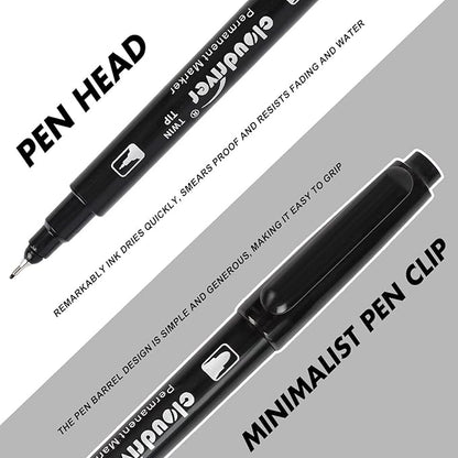 cloudriver Ultra Fine Permanent Markers, 60 Bulk Pack Twin Tip Black Permanent Marker Set, Waterproof and Quick Drying