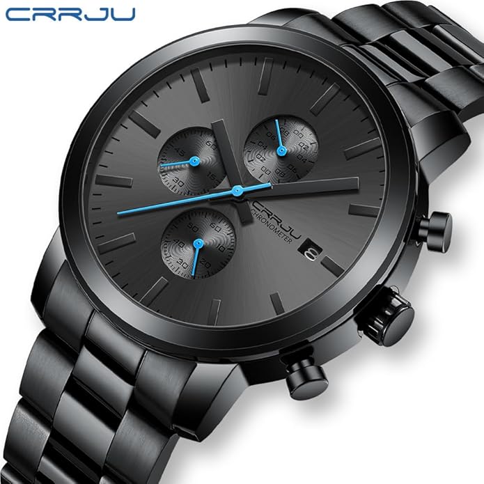 CRRJU Mens Stylish Casual Quartz Watches for Men Luxury Waterproof Calendar Chronograph Japan Movement Wristwatches
