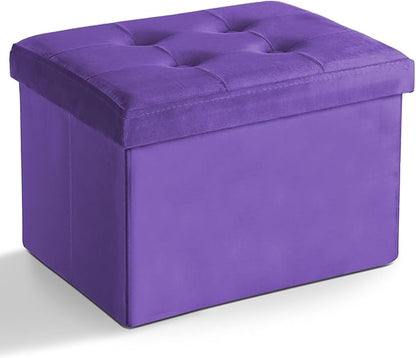 Storage Ottoman Folding Foot Stool Velvet Foot Rest with Padded Modern Ottoman with Storage for Living Room Puppy Step Stool 17x13x13in(Purple)
