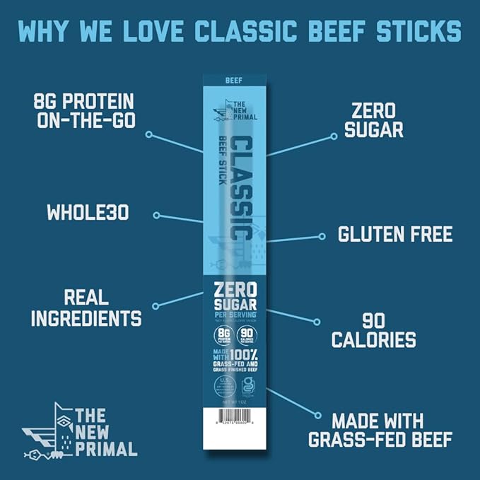 New Primal Meat Sticks Sampler, Grass-Fed Beef, All Natural Chicken, Keto & Gluten Free Healthy Snacks for Adults, Sugar Free Low Carb High Protein Snack, Jerky Gift Box, Variety Pack, 10 Count