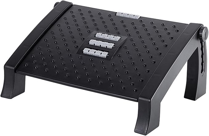 Under Desk Foot Stool Roller Massager Height Adjustable Ergonomic Footrest with Anti Slip Design for Home Office Dorm Plastic 42x31x19.5cm
