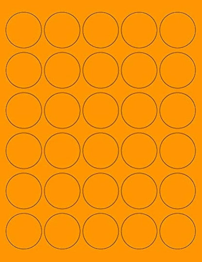 8-1/2 x 11" Neon Color High Light Fluorescent Labels for Laser & Inkjet Printer (ORANGE Fluorescent, 1.5" Round - 30 Per Page | 750 Labels)